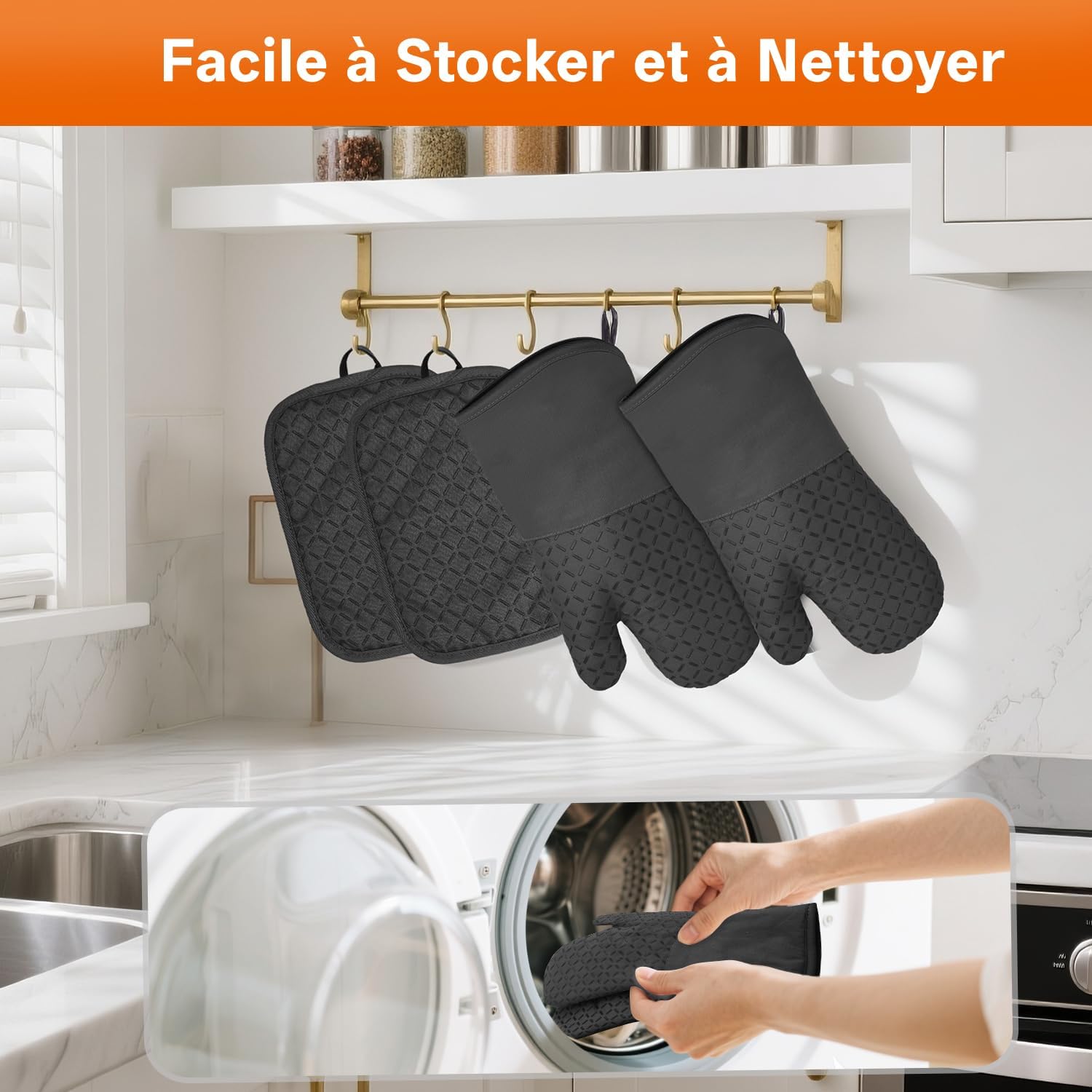 MILcea - Gant Four, lot de 4, 32cm - silicone antidérapant, résiste à 300°C