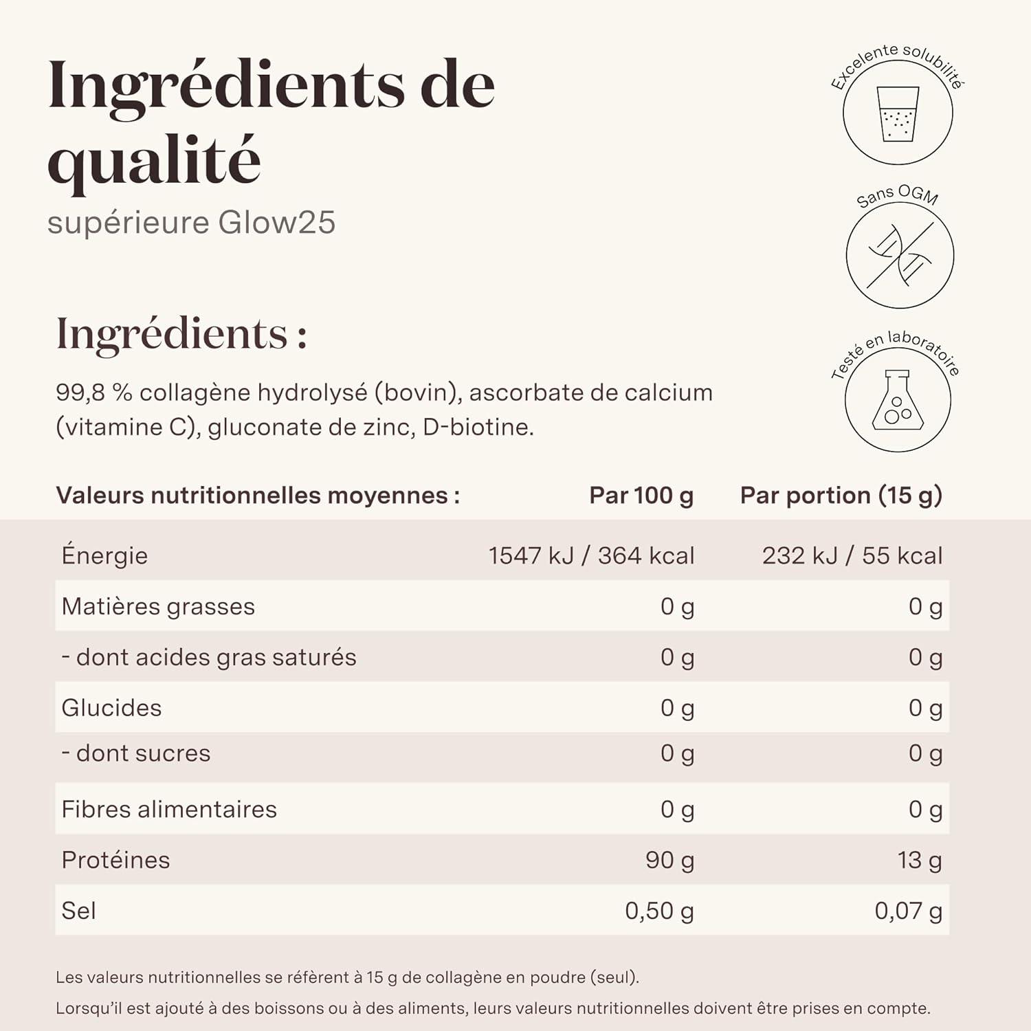 Glow25 - Collagène Plus 450g - peptides type 1 et 3, vitamine C, zinc