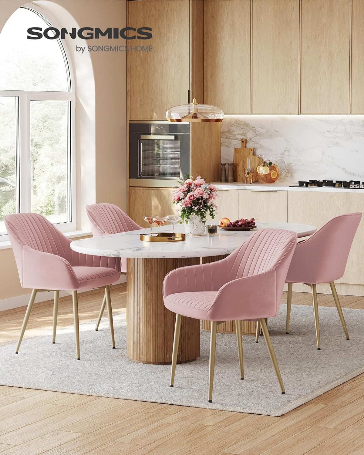 SONGMICS - fauteuil velours, pieds métal, accoudoirs, rose, 120kg - LDC087R01