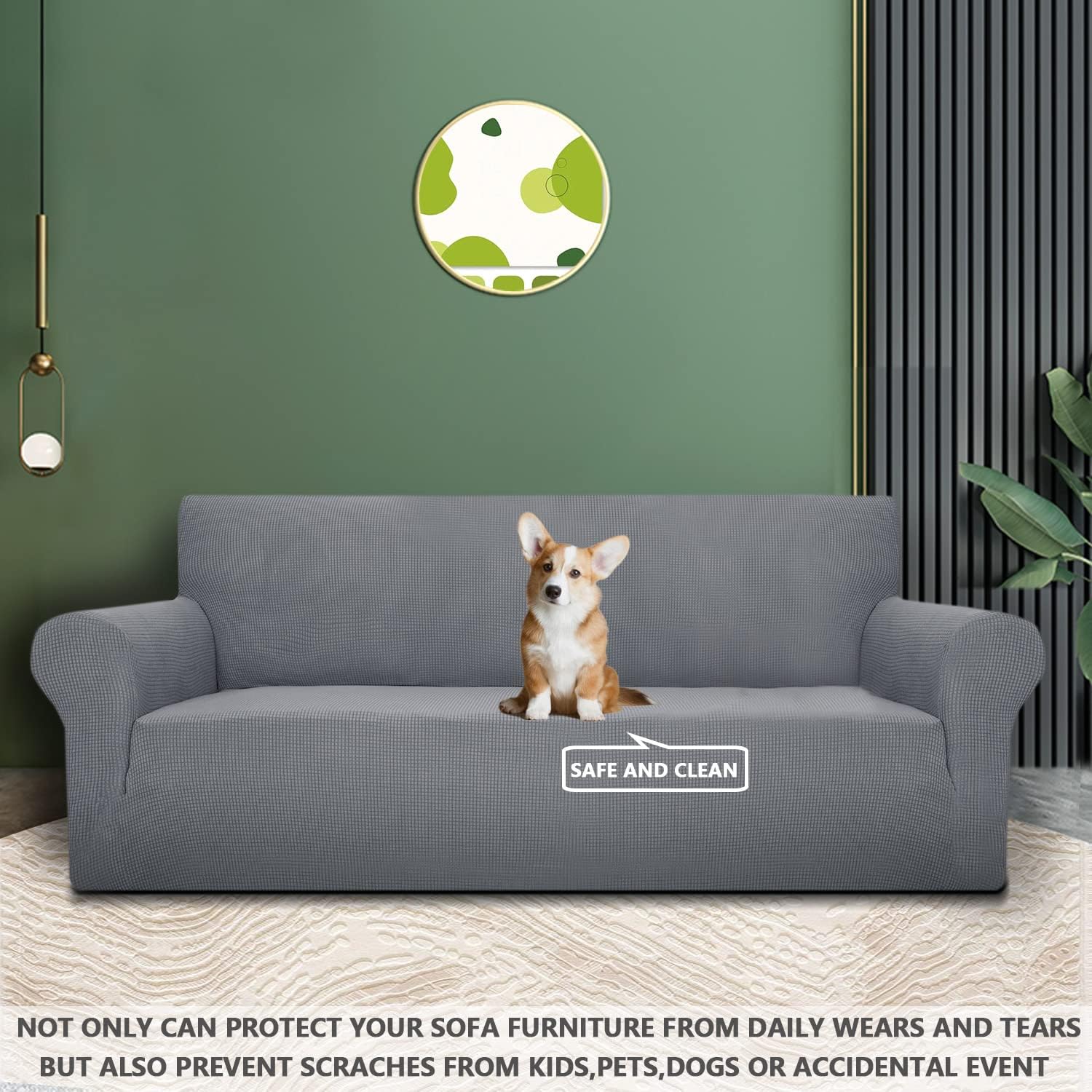 Housse Canapé - 2 places, extensible, accoudoirs, lavable, gris clair