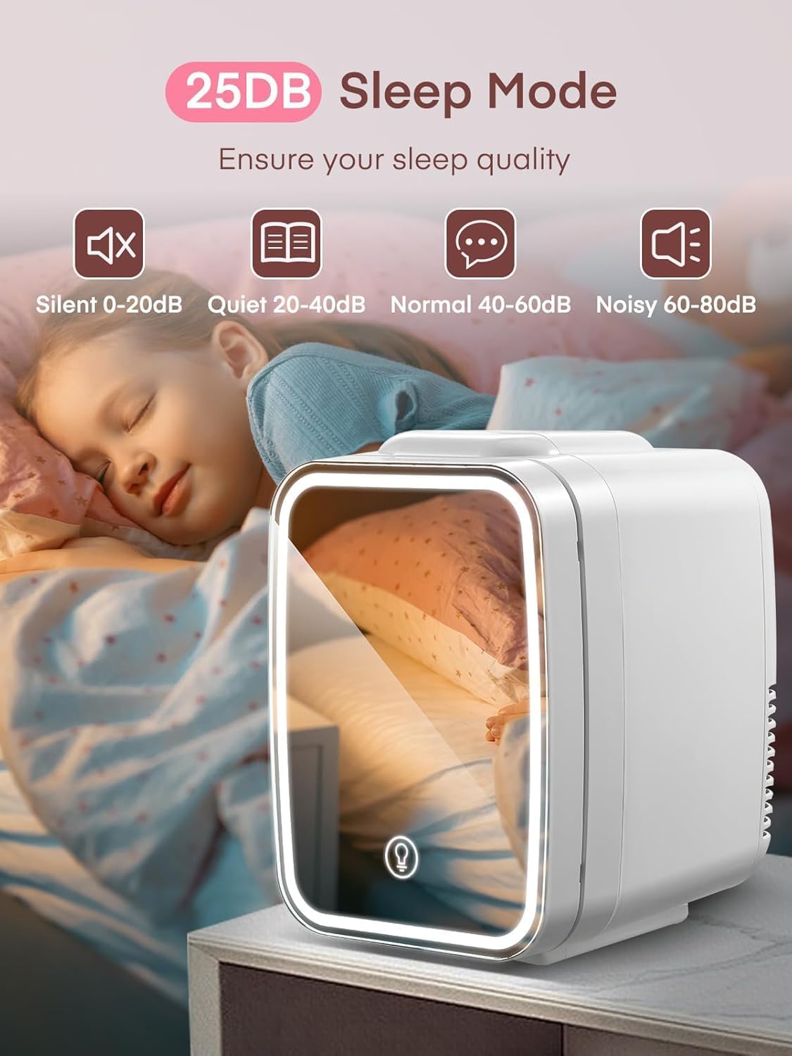 FOHERE - mini frigo 5L - miroir LED - chaud/froid, portable, blanc