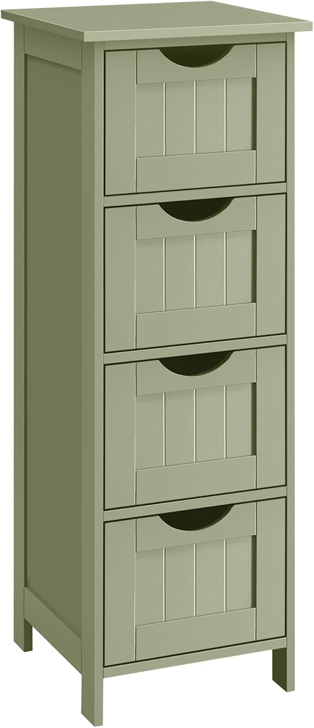 VASAGLE - meuble salle de bain, 4 tiroirs, 30x30x82 cm, vert olive, LHC040C02