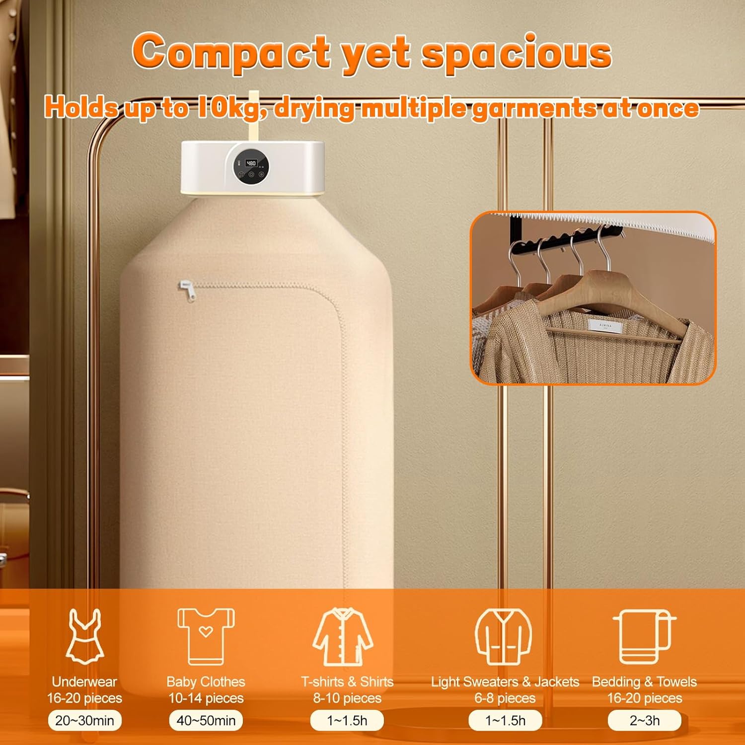 Mini sèche-linge portable 600W, compact, minuterie, usage domestique