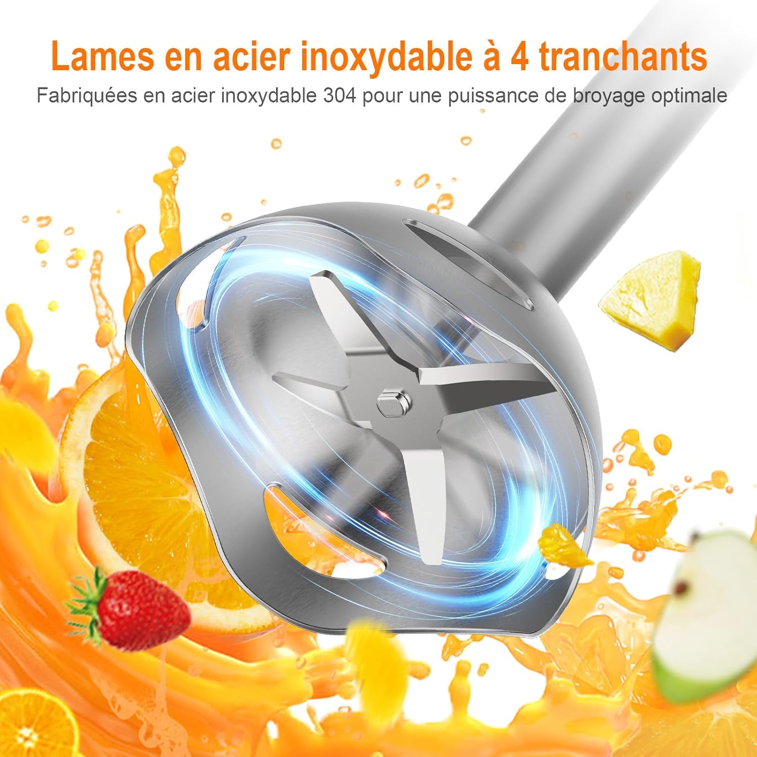 Ibergrif - Mixeur plongeant 4-en-1 acier inox, 1000W, turbo, réglage vitesse