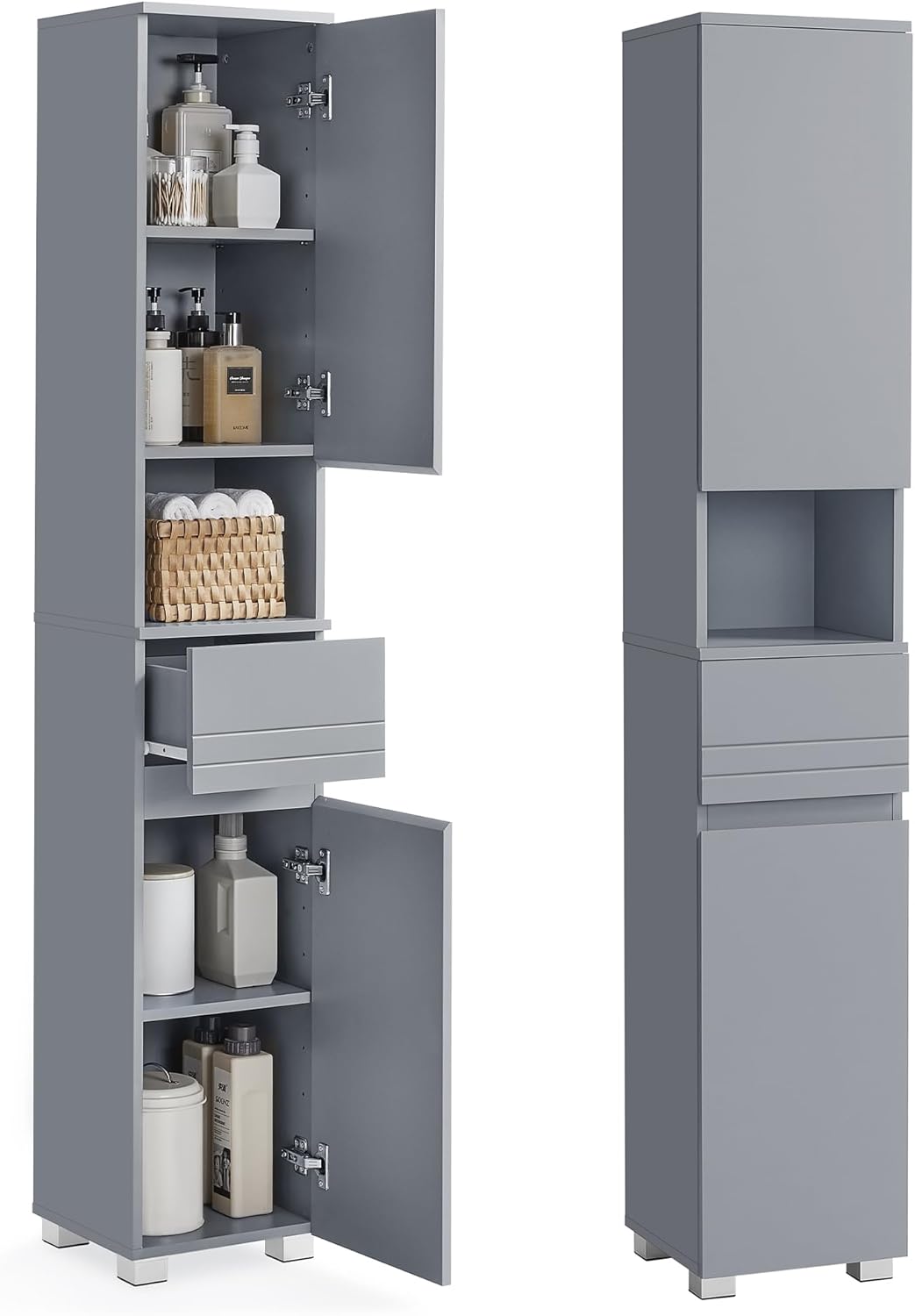 VASAGLE - armoire salle de bain, 30x30x170 cm, tiroir, étagères réglables, BBC560P36