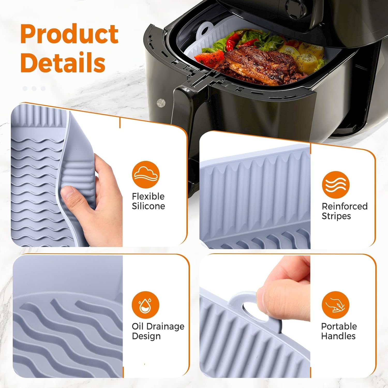 Diboniur - Moule silicone air fryer 5-8L - lot 2, réutilisable, gris/noir