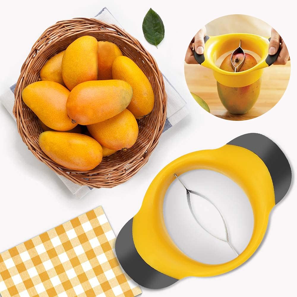 Trancheuse à mangue - lame inoxydable, coupe et carottage facile - jaune