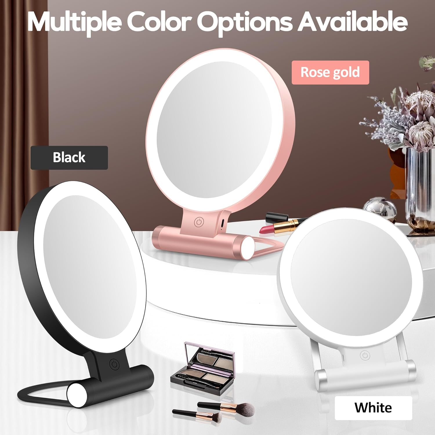 Miroir de maquillage - double face 1X/30X, 2000mAh, 3 lumières, compact