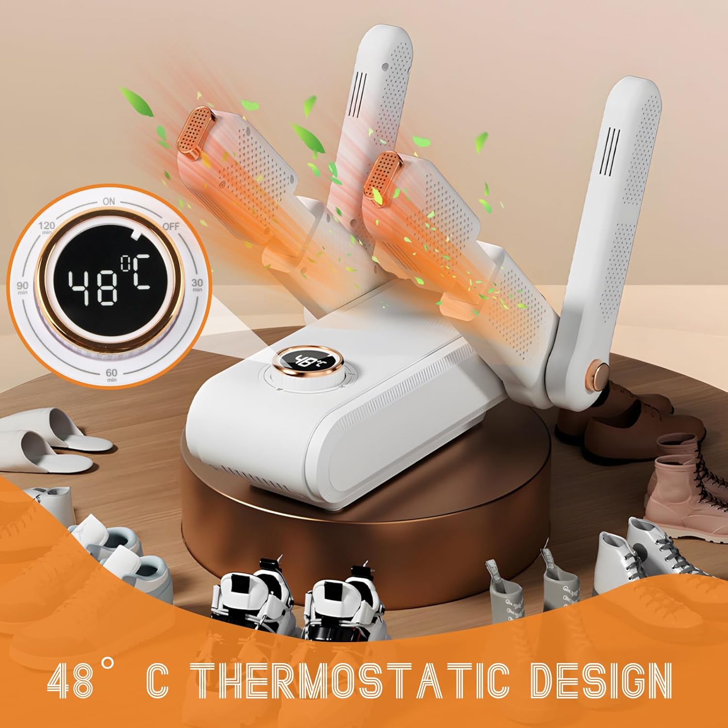 Sèche chaussures électrique 4 bras, programmation arrêt, stérilisation, réchauffage rapide