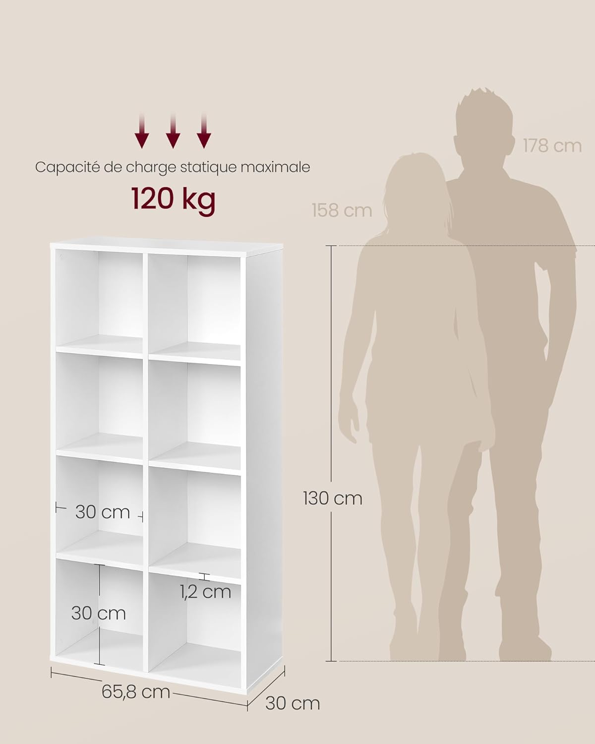 VASAGLE - bibliothèque cubique 8 cases - blanc - rangement modulable LBC24WT