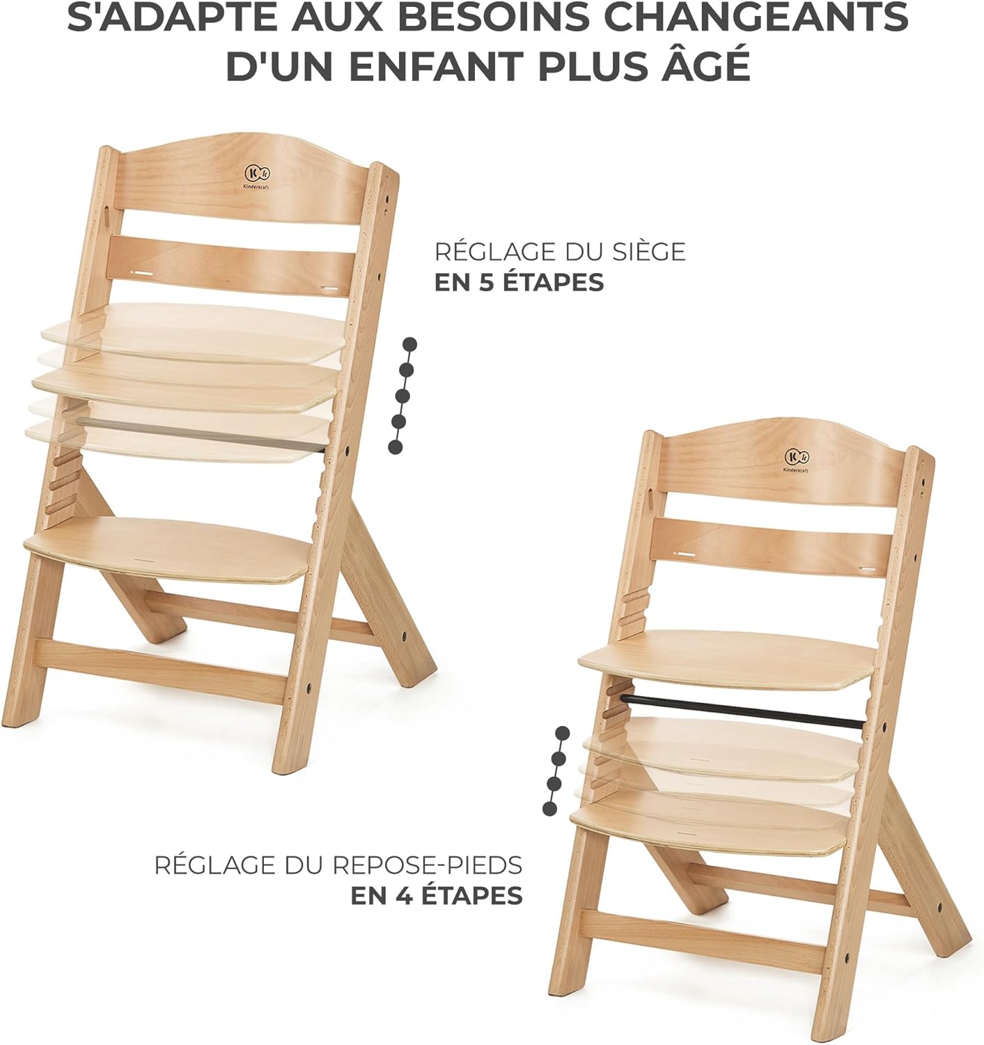 Kinderkraft - ENOCK + CALMEE - bois naturel - évolutive, solide, réglable