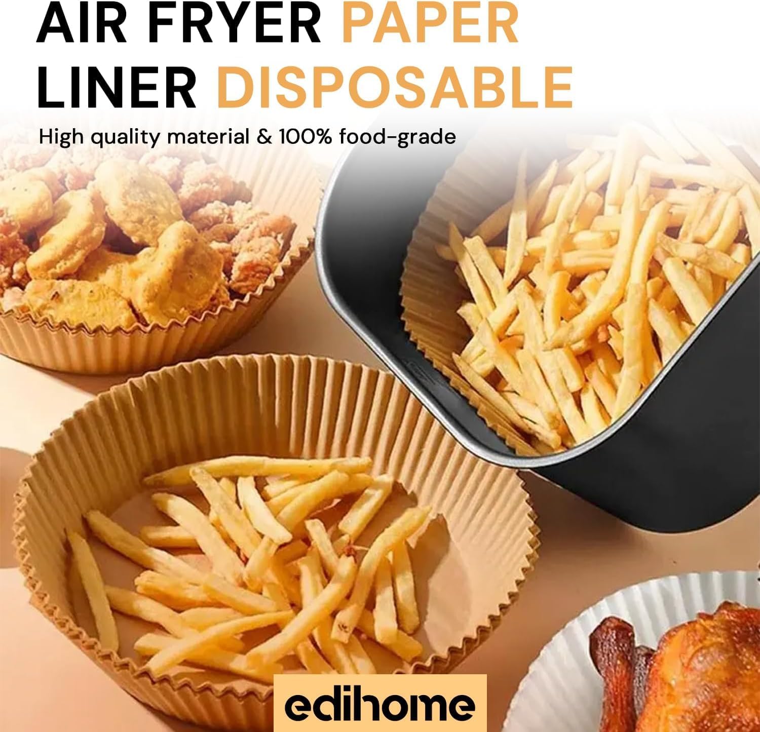 edihome - papier cuisson air fryer - 22x14cm - 100 unités jetables, BPA free
