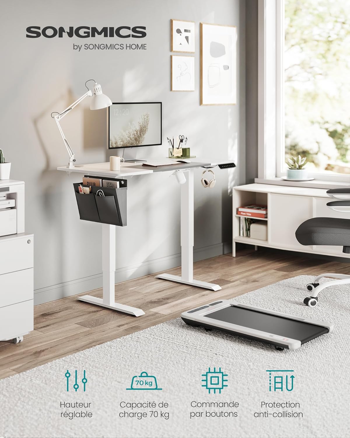 SONGMICS - bureau électrique assis-debout, 120x60 cm, 4 mémoires, LSD015W02