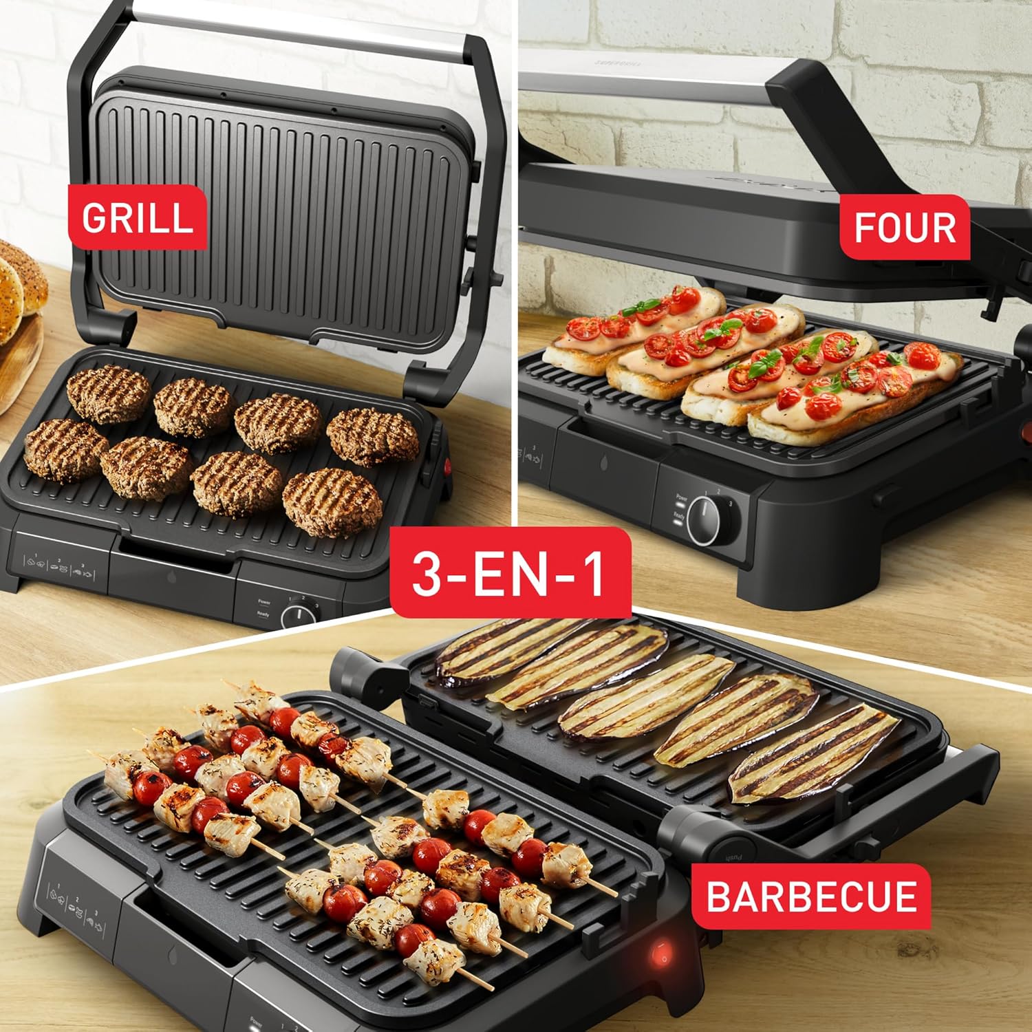 Tefal - SuperGrill 3-en-1 XL - grande surface, 2200W, thermostat ajustable - GC520DE0