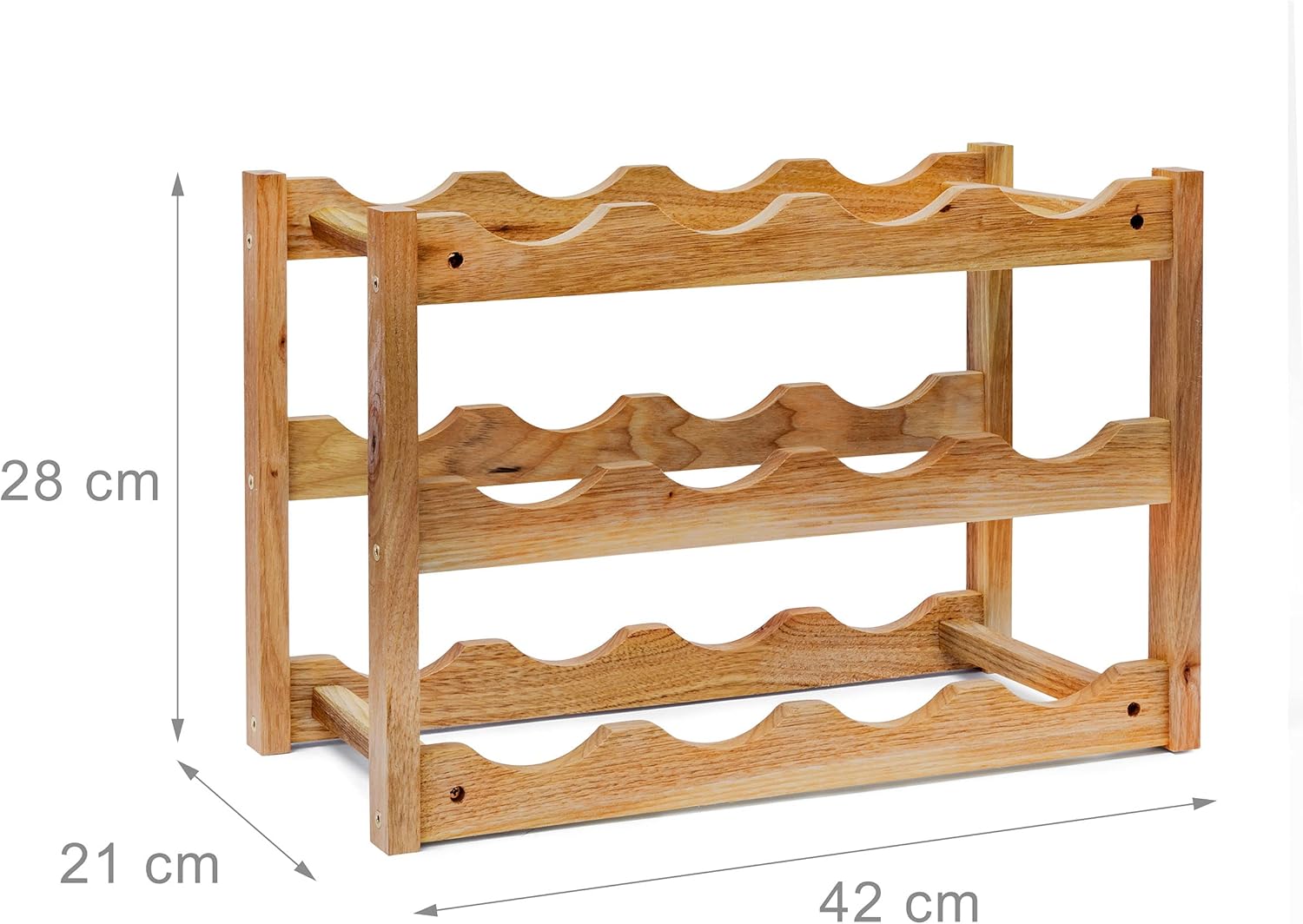 Relaxdays - casier à vin 3 étages, 42x21x28 cm, bois de noyer, 12 bouteilles