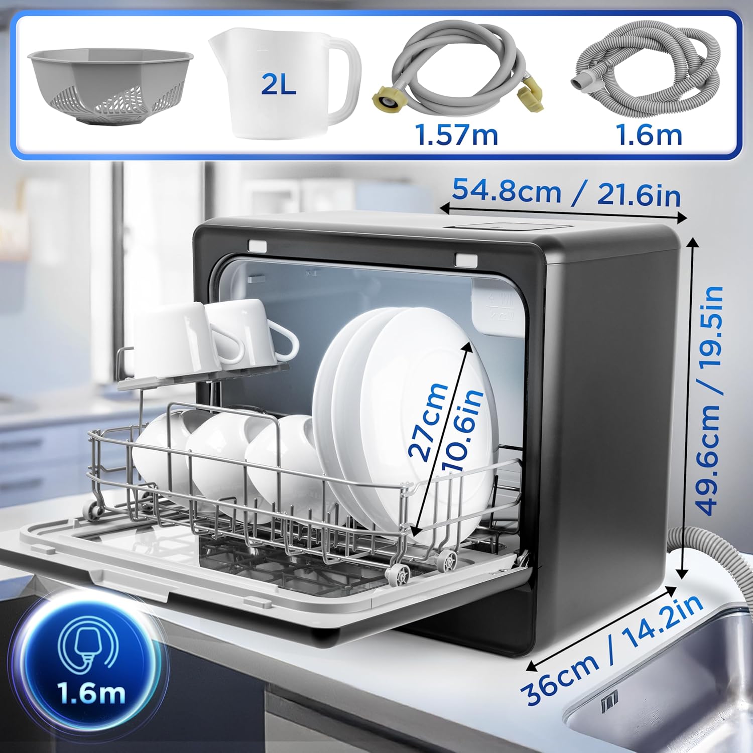 Duronic - DW10 BK - lave-vaisselle compact 1050W, 5 programmes, gain de place, séchage