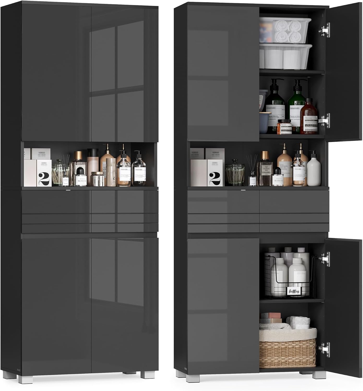 VASAGLE - colonne salle de bain, 30x60x170 cm, 2 tiroirs, étagères réglables, BBC563BH01