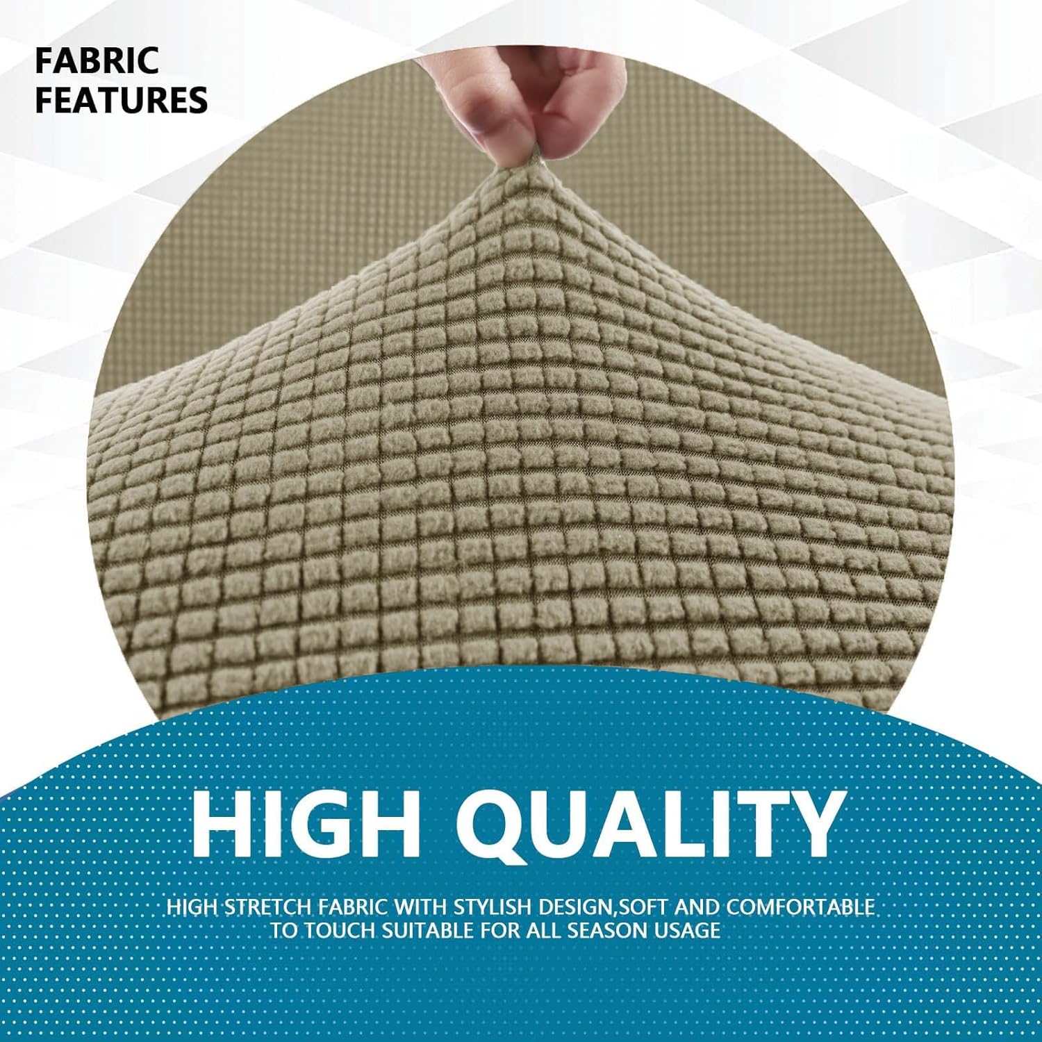 Housse canapé 3 places - extensible, lavable, antidérapante, khaki