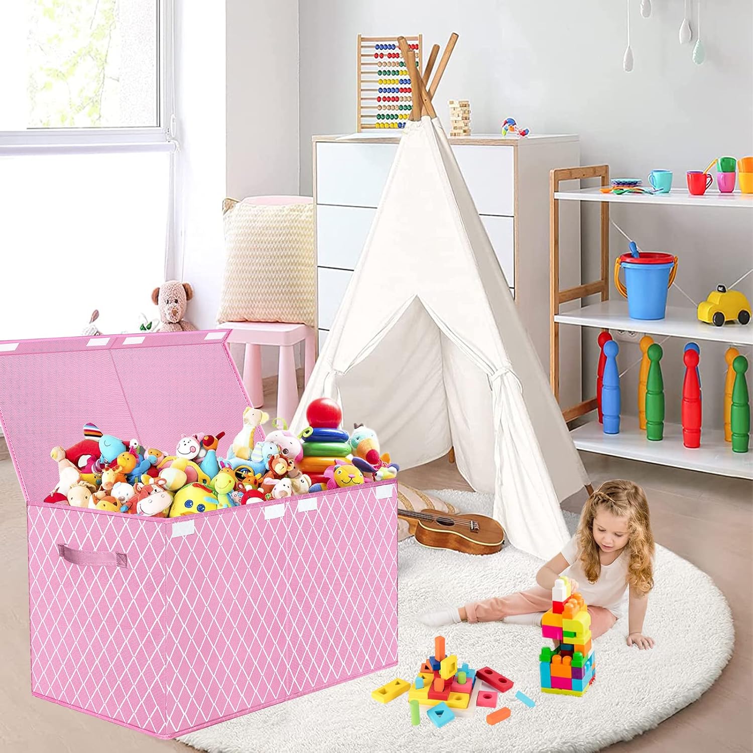 Coffre à jouets - boîte pliable avec couvercle - 62x33x41cm - poignées, rangement enfant