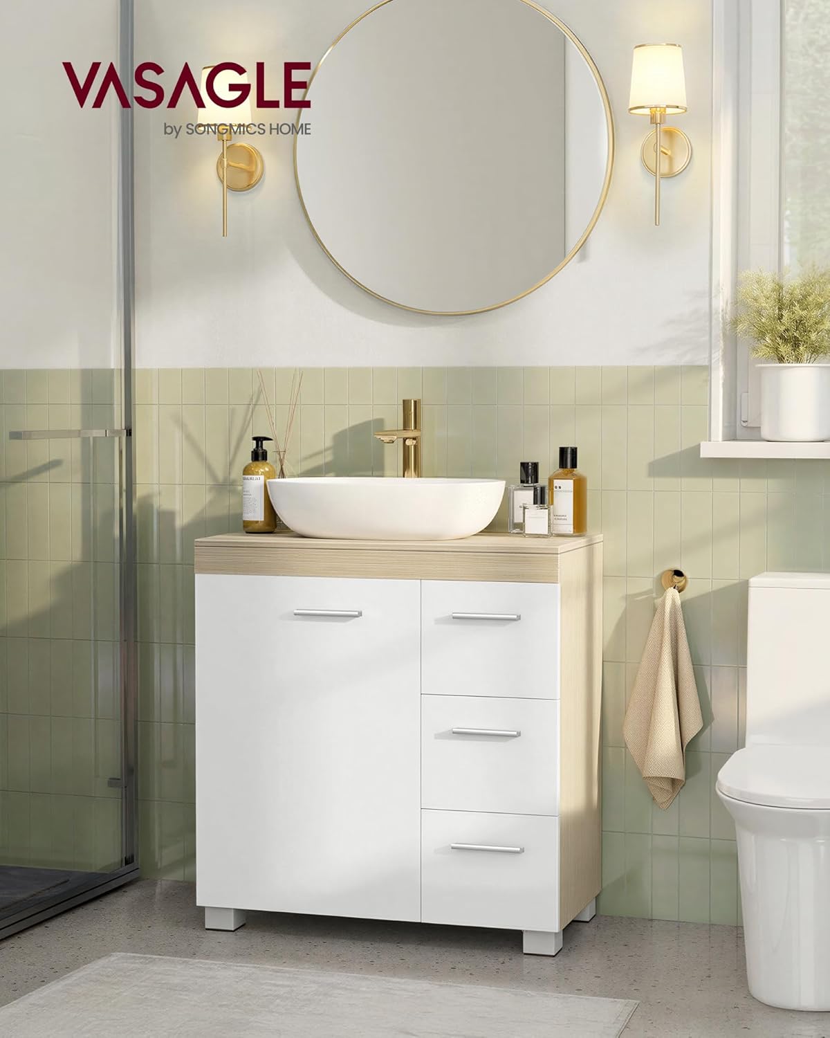 VASAGLE - meuble sous lavabo série BBK514LL01 - 30x60x64 cm, 3 tiroirs, 2 compartiments