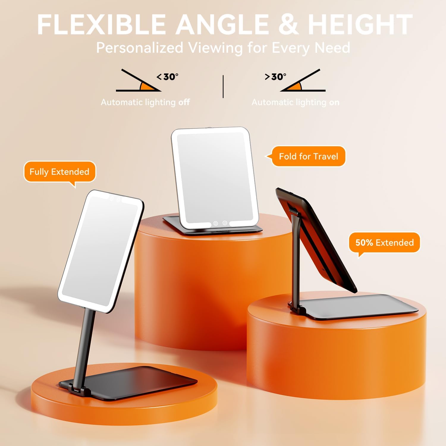 Auxmir - Miroir Maquillage LED, 72 LEDs, rechargeable USB, 3 lumières, écran tactile