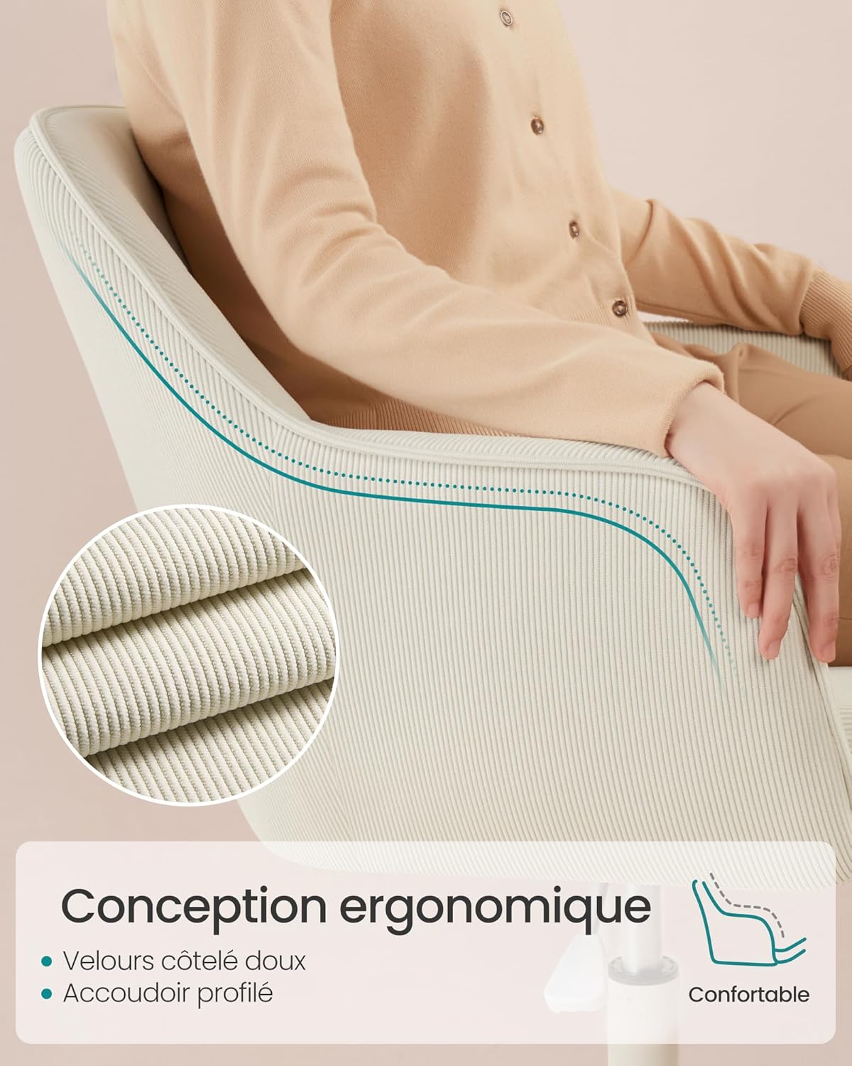 SONGMICS - fauteuil ergonomique velours, réglable, acier, 110kg - OBG019LZ01