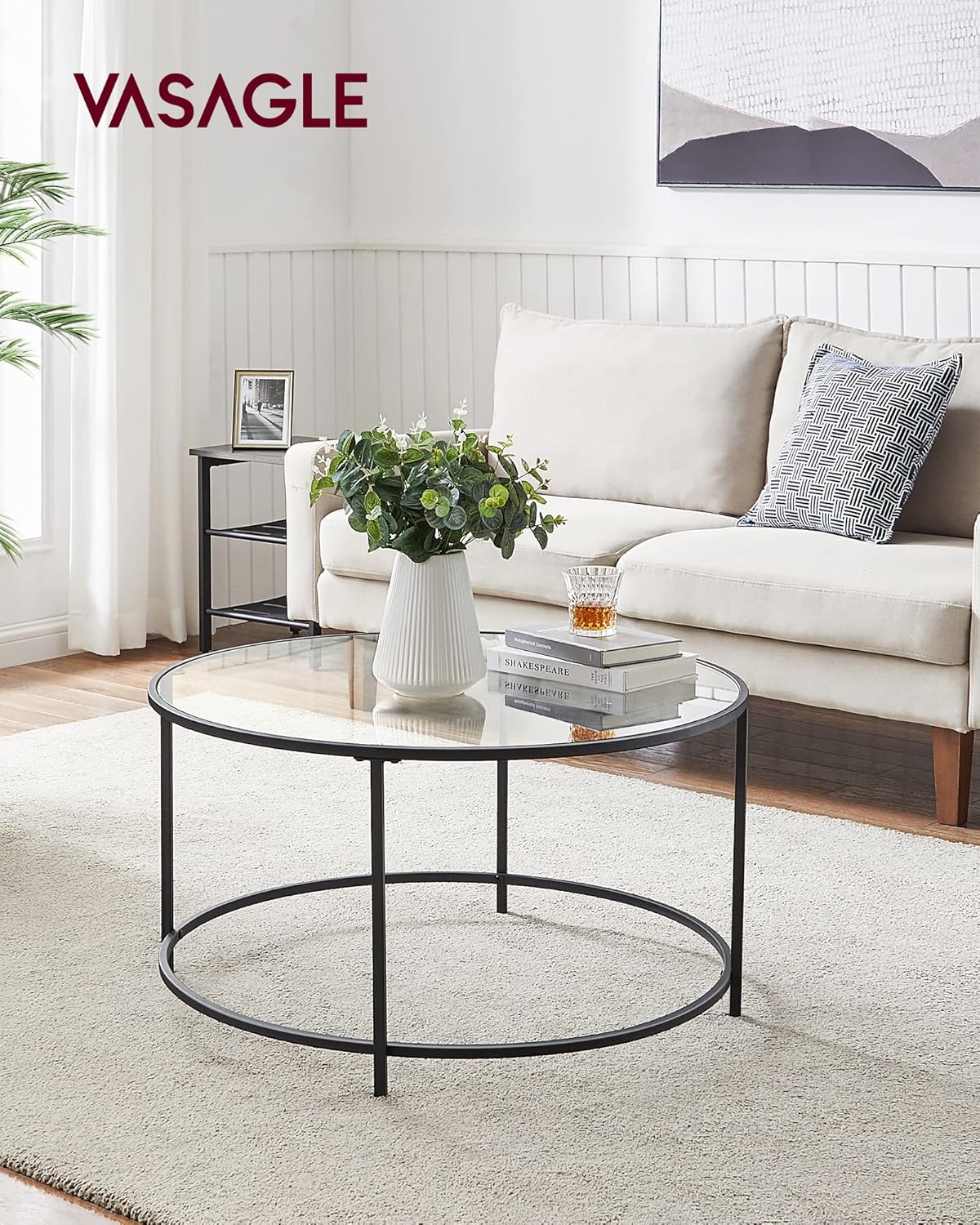 VASAGLE - Table Basse Ronde AER, verre et métal, 84x84x45,5 cm - LGT021B01