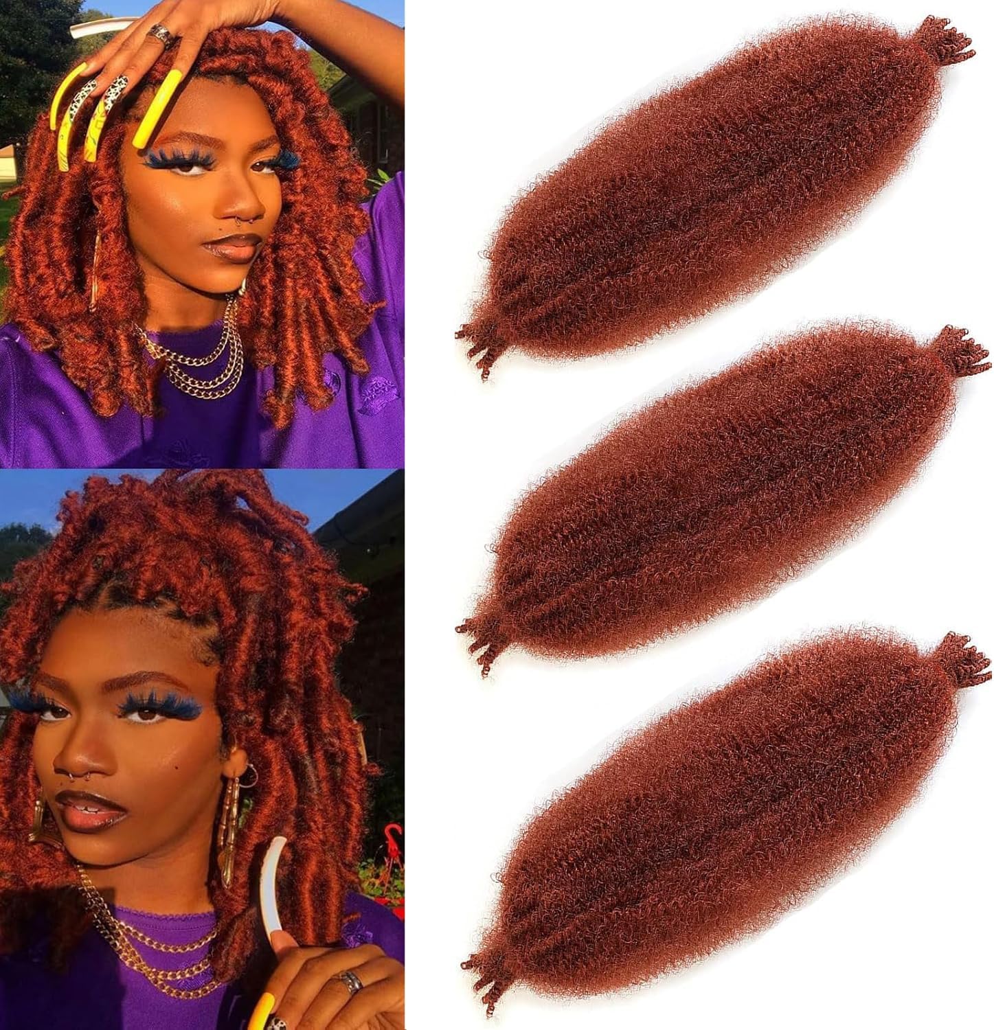 Xtrend - extensions afro torsadées - 30,5 cm - lot de 3, souples, rouge cuivré, 8 mèches/lot, pré-séparées, naturelles, 