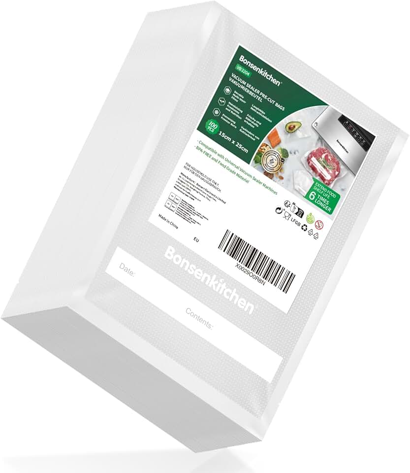 Bonsenkitchen - Sacs sous vide VB3204 - 15x25 cm - Lot 100, gaufrés, cuisson & conservation