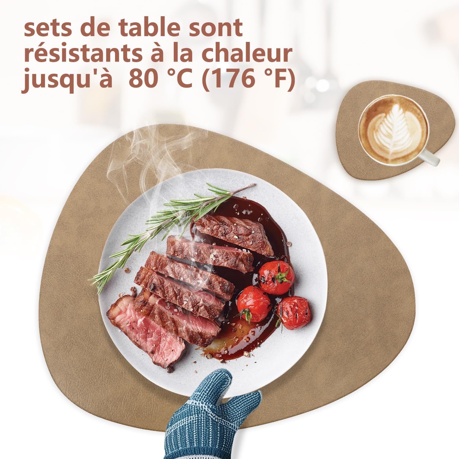 Sets de Table - lot de 4, cuir PU double face, 41x33cm, lavable, antidérapant
