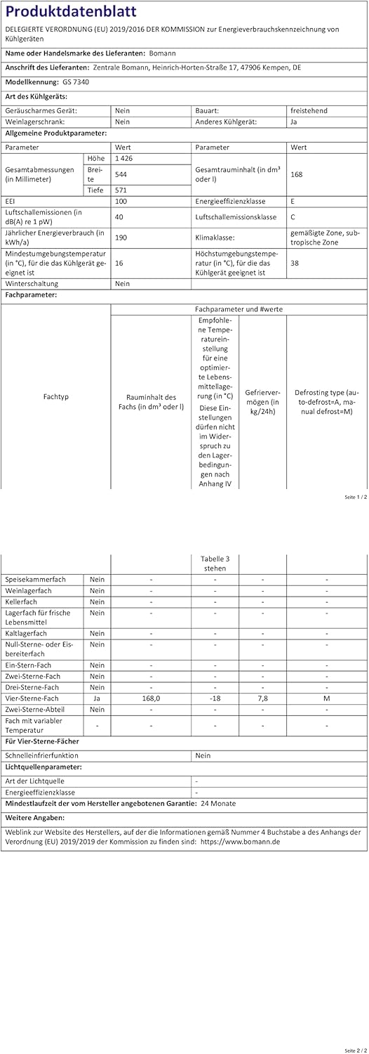 Bomann - congélateur GS 7340 - 168L, 4 tiroirs, inox, commande réglable - GS7340