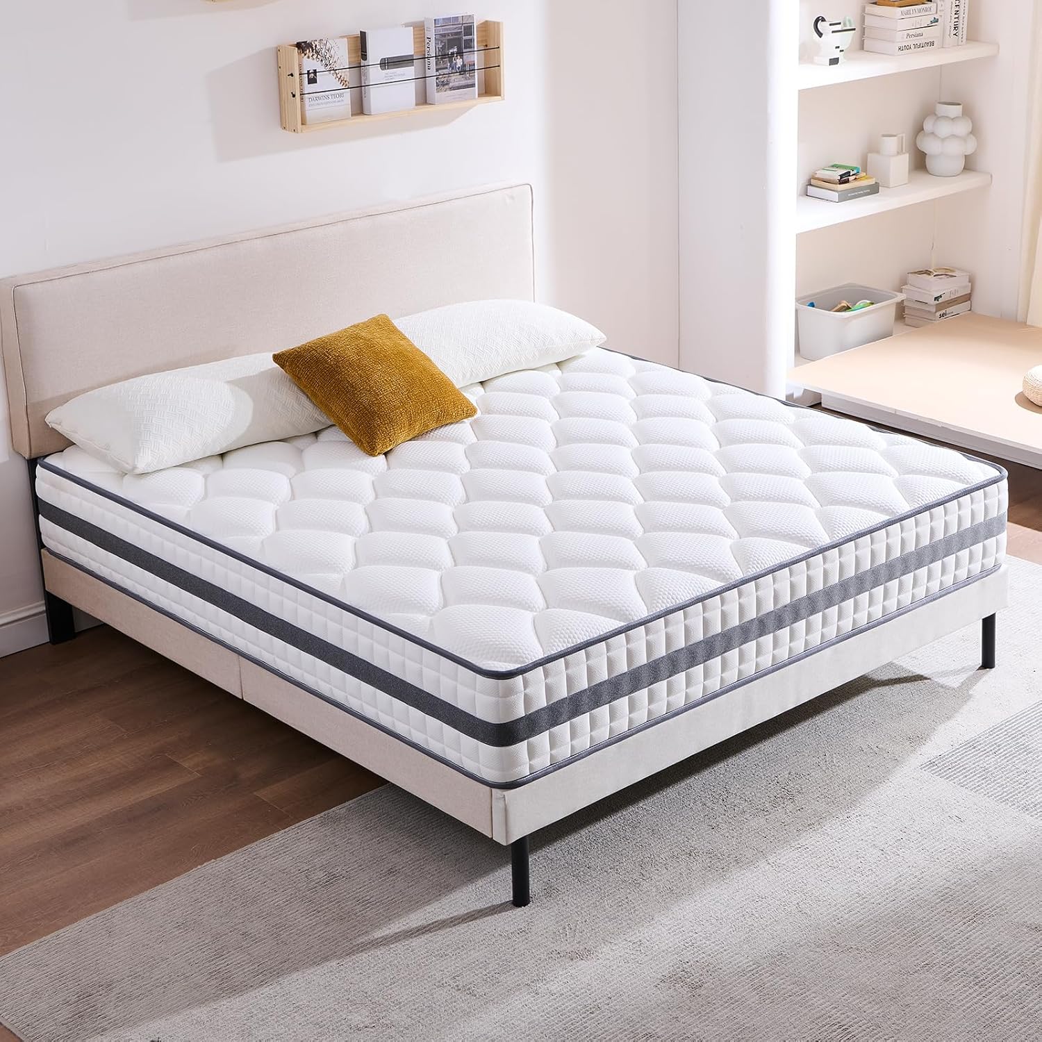 Matelas - Hybride mousse mémoire et ressorts - 90x190x22 cm - doux, respirant, durable