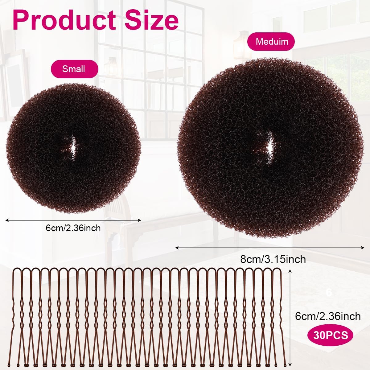 URAQT - Machine à pain donut - 4 pièces, 6/8 cm - chignon, 30 épingles