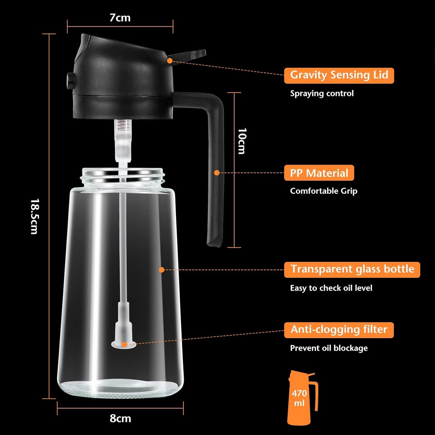 Vaporisateur d'huile cuisine - 470ml - 2 en 1, verre, grillades, friture