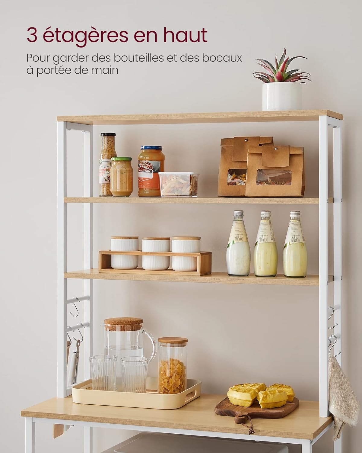 VASAGLE - étagère cuisine industrielle, 40x80x167cm, 6 niveaux, 6 crochets, KKS019W09