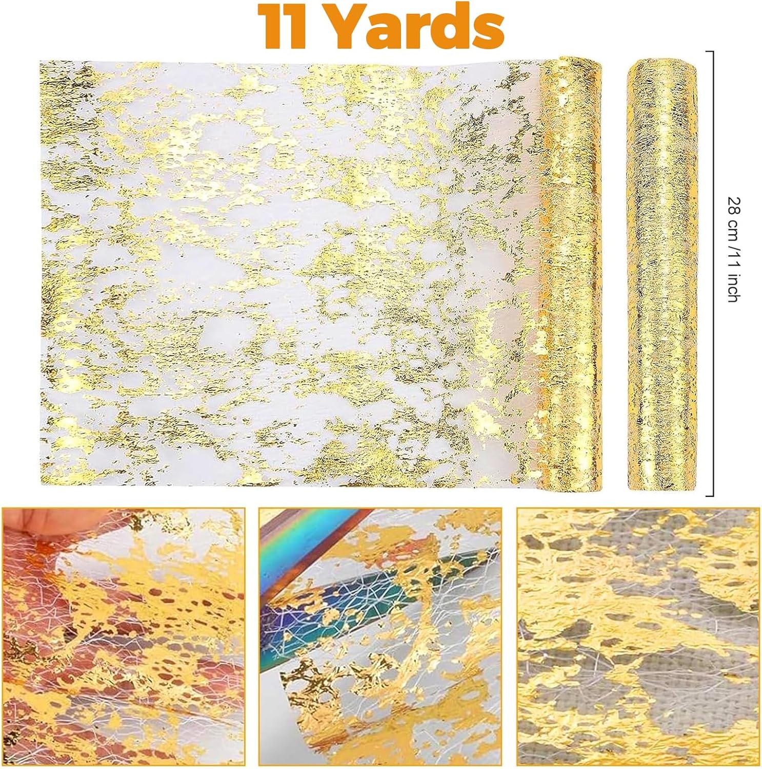 Chemin de table polyester filet doré, 28x1000cm, décoration festive