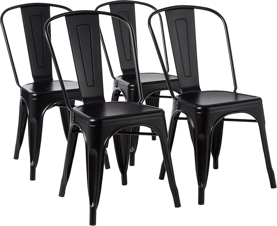 maxxi-dealz Basics - Lot de 4 chaises empilables métal, 51x43x85 cm, intérieur/extérieur, noir
