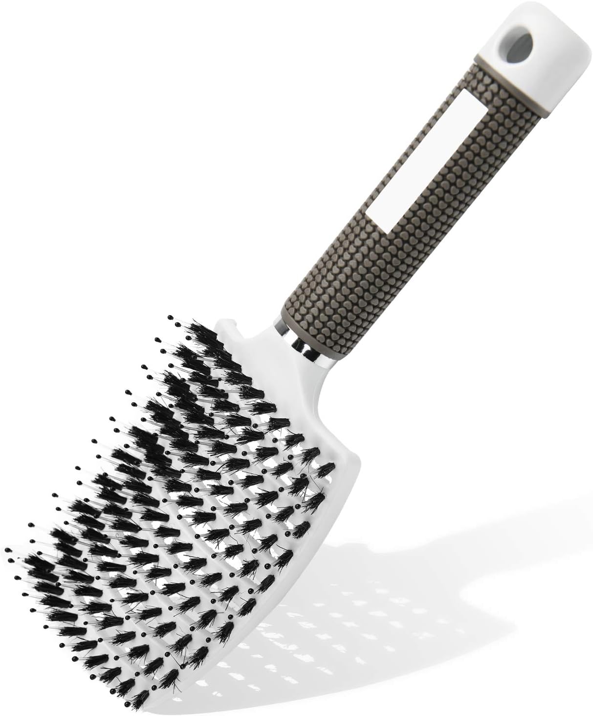 URAQT - Brosse à cheveux incurvée - démêlante, poils sanglier, blanche