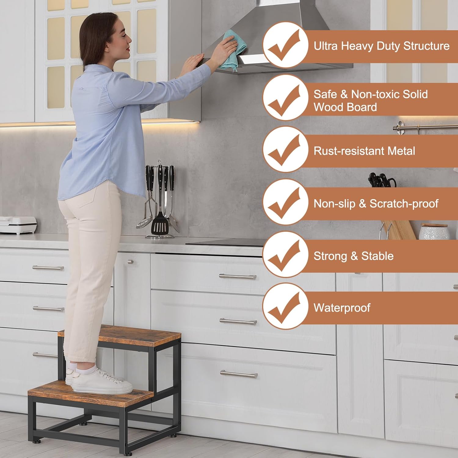 LIANTRAL - marchepied 2 marches - acier/bois - charge 227kg, antidérapant