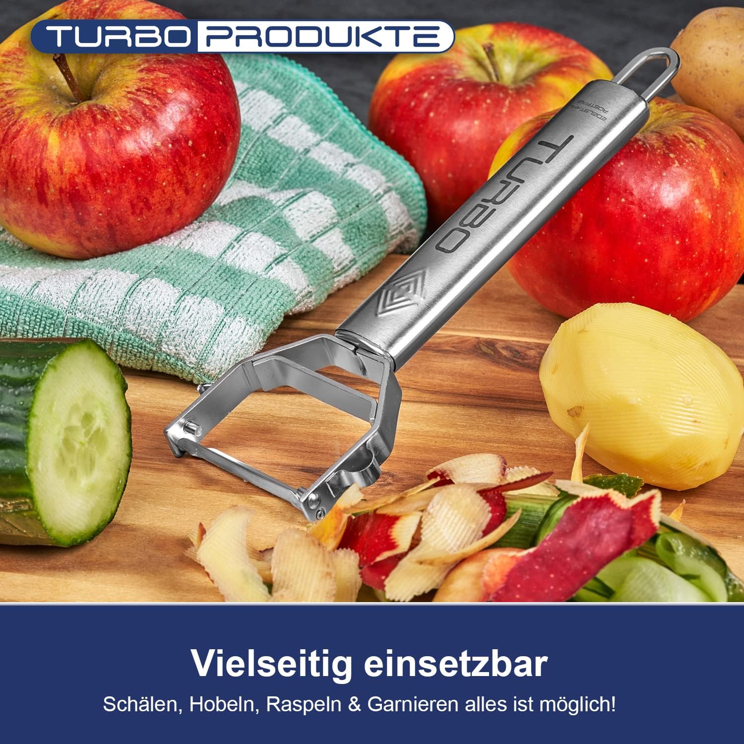 Turbo Produkte - Éplucheur 3 en 1 inox pour fruits/légumes - ambidextre