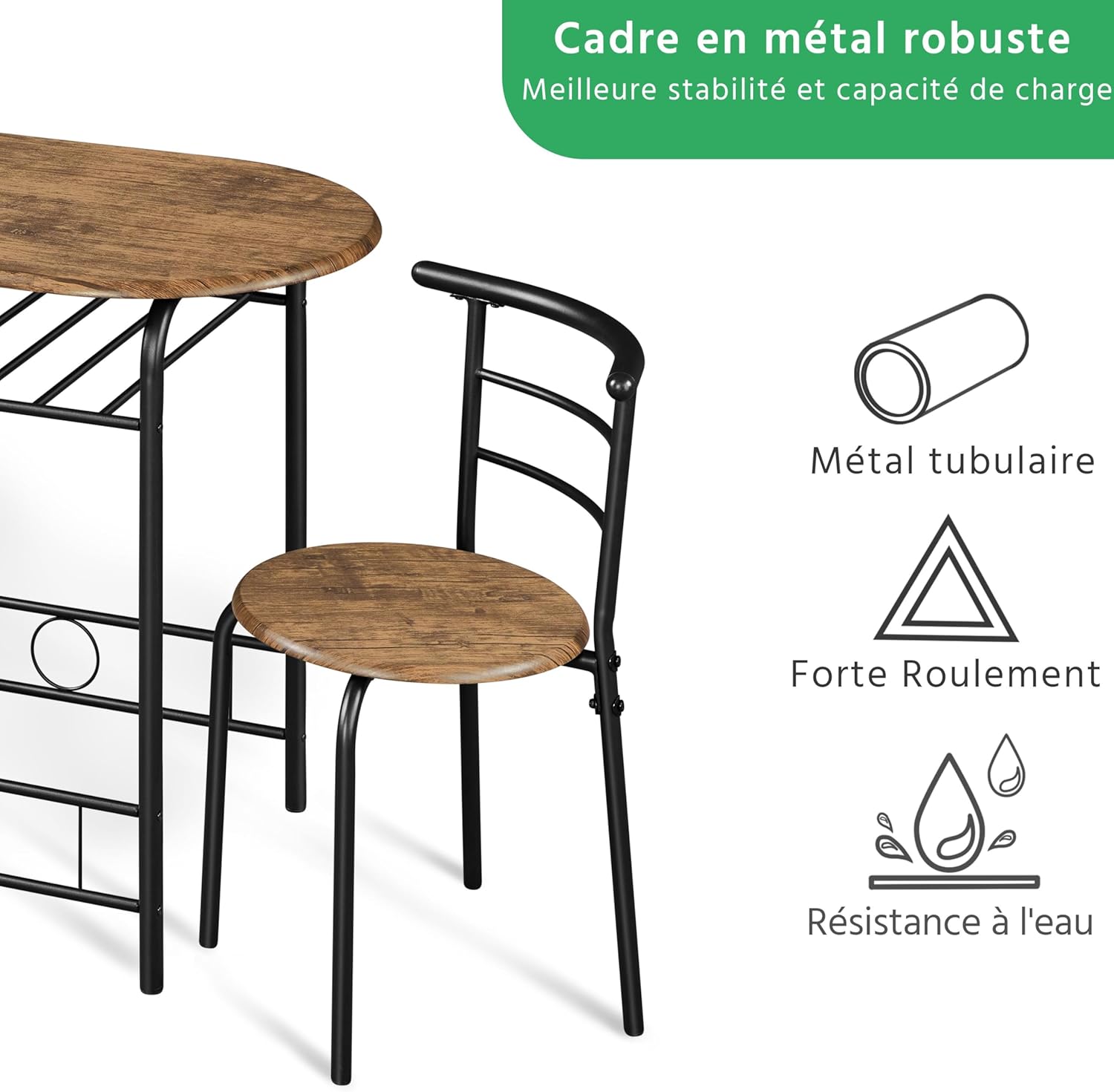 Yaheetech - Ensemble table ronde 3 pièces petit espace, porte-bouteilles, bois, 2 chaises, dimensions compactes