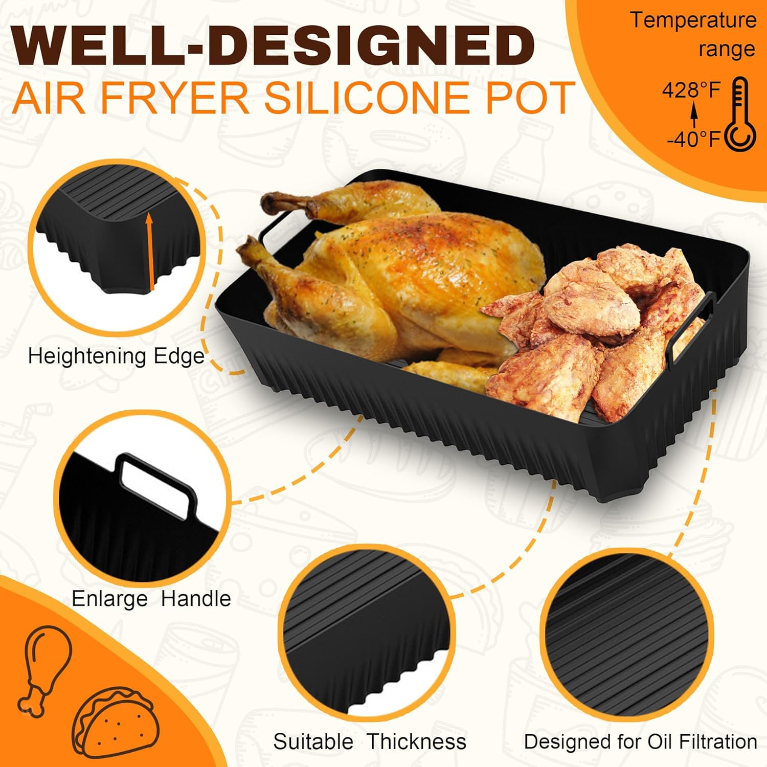 Accessoire Air Fryer - silicone - 3pcs, compatible Ninja 10,4L AF500EU