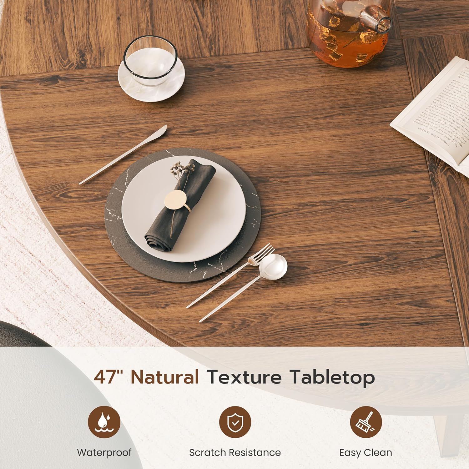 YOUDENOVA - table ronde rétro - 120 cm - bois, 4-6 personnes