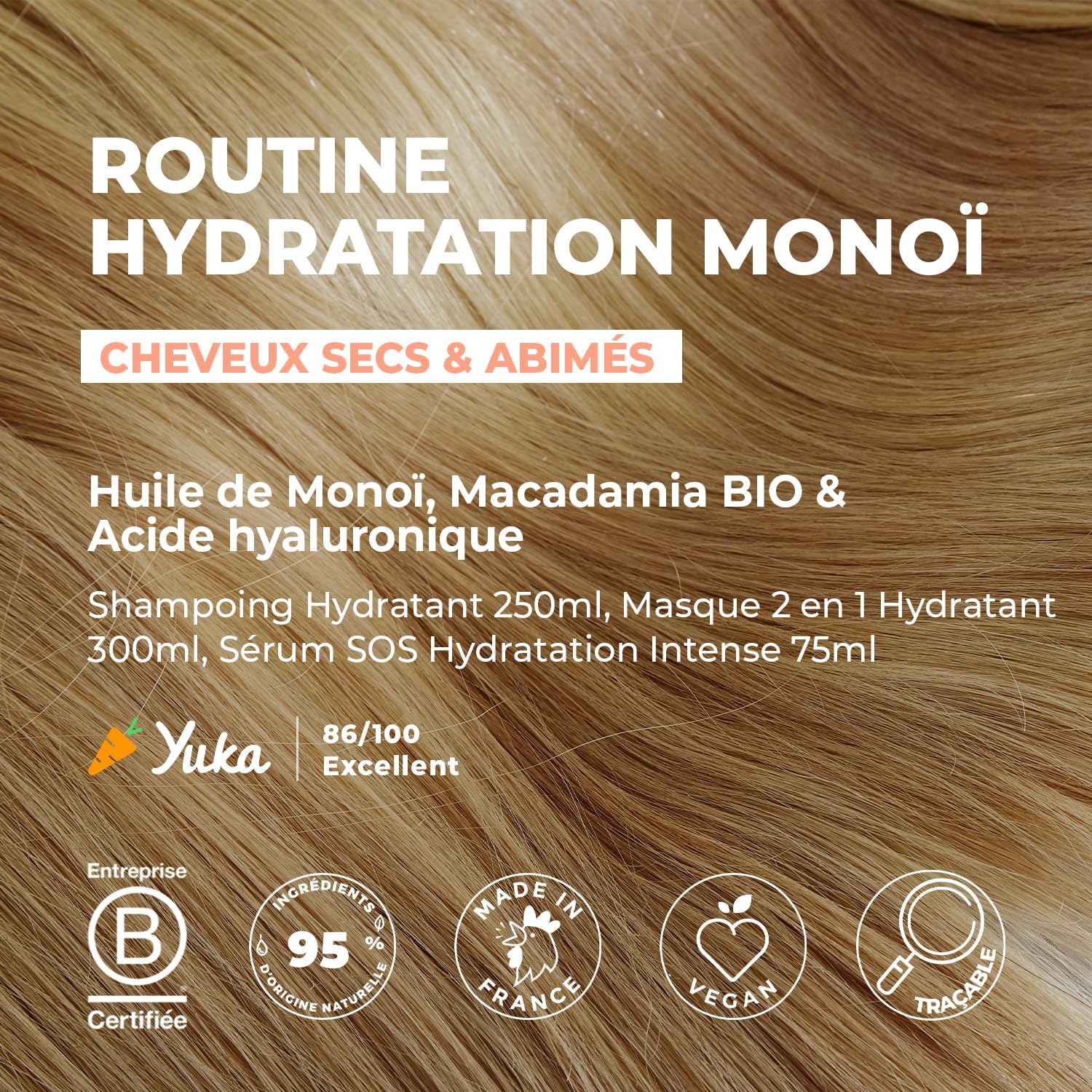 Energie Fruit - Routine capillaire Monoi & acide hyaluronique - trio soin cheveux secs, trousse offerte