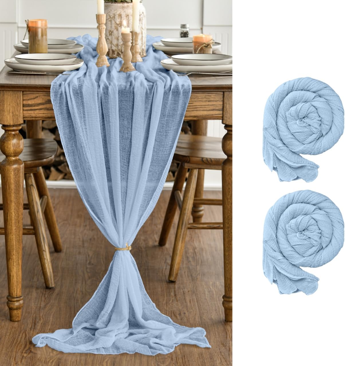 Artoid Mode - chemins de table gaze mousseline bleu - 300 cm - lot de 2, déco mariage