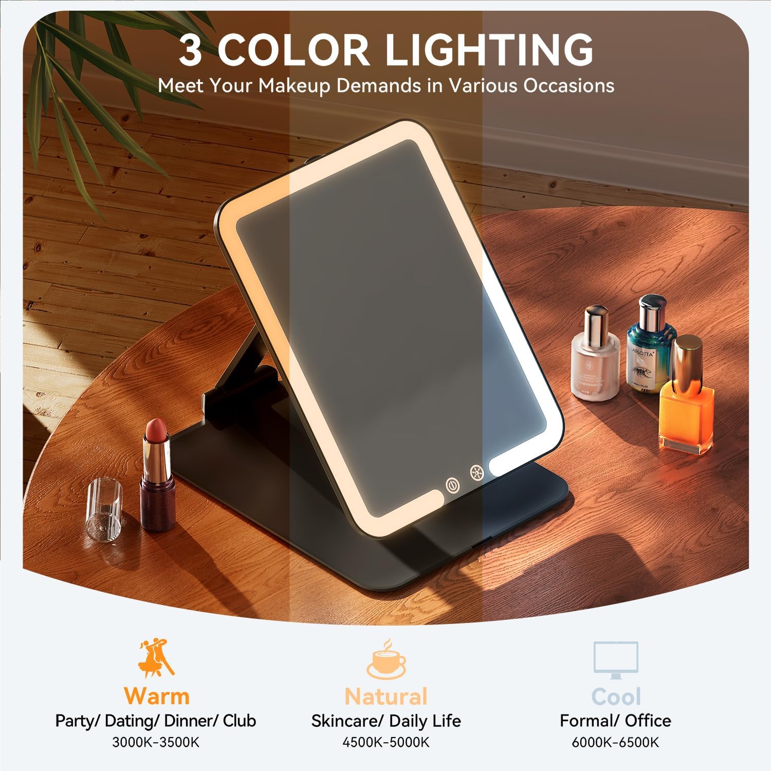 Auxmir - Miroir Maquillage LED, 72 LEDs, rechargeable USB, 3 lumières, écran tactile