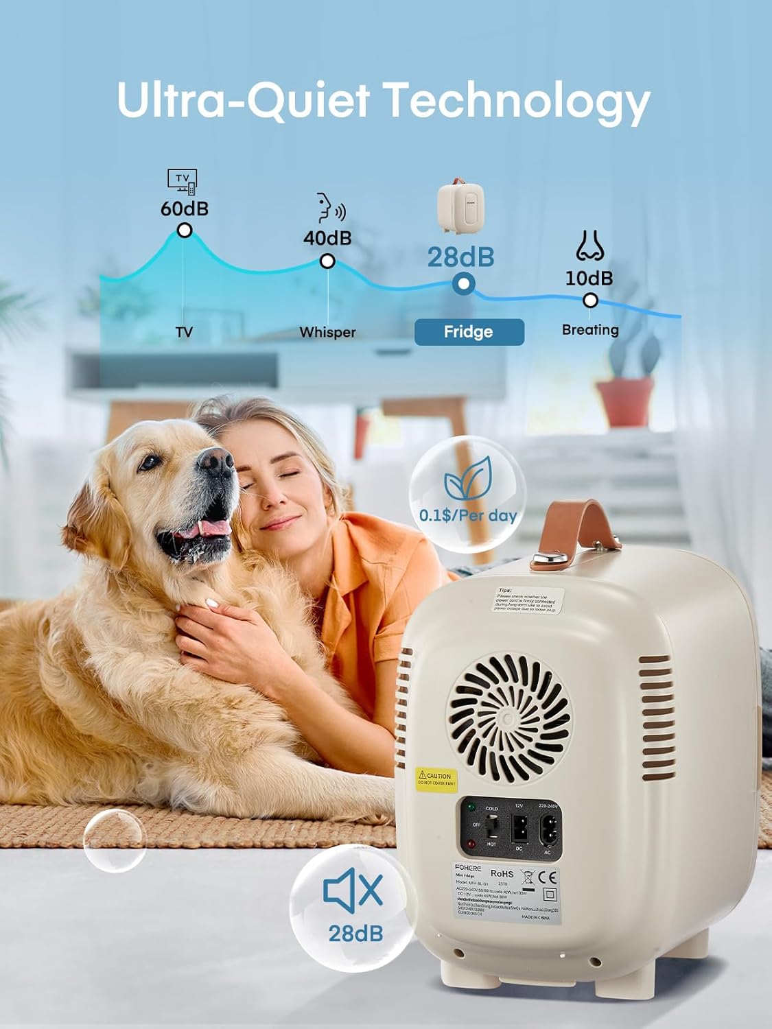 FOHERE - Mini frigo 5L - compact 6 canettes, CA/CC, blanc