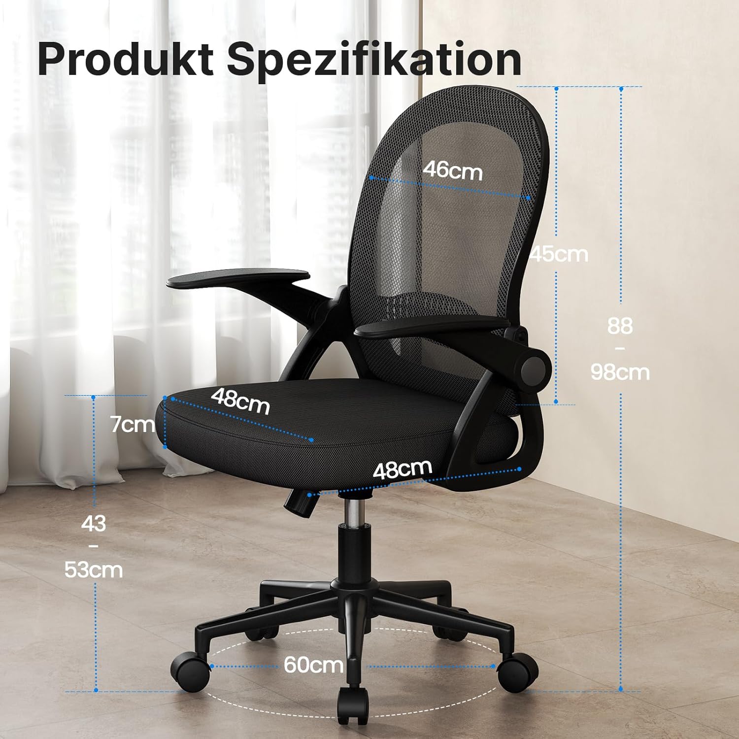 Naspaluro - chaise de bureau ergonomique - accoudoirs rabattables, maille respirante, hauteur réglable, pivotante 360°