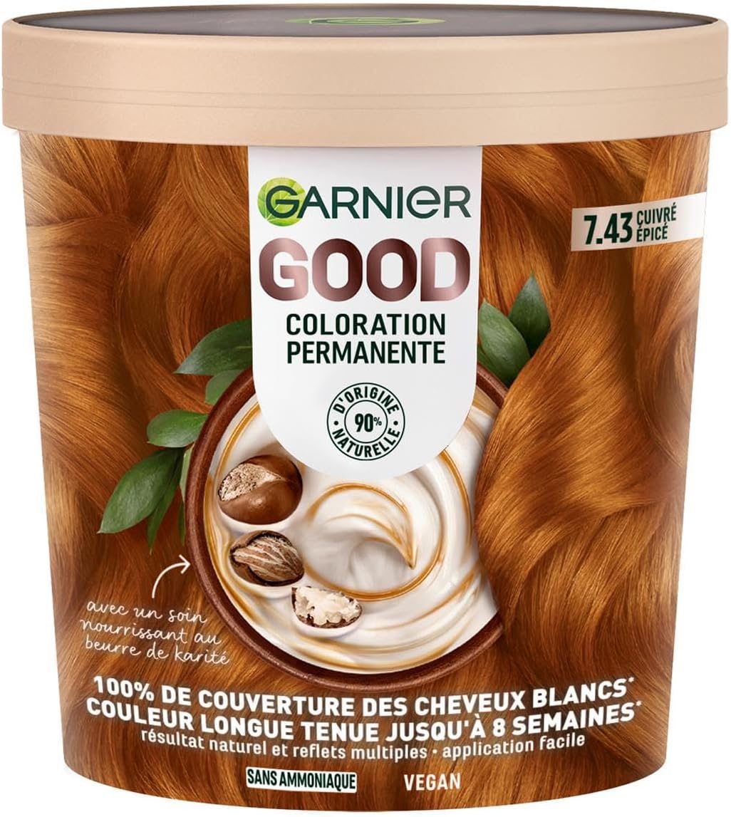 Garnier - Coloration Good - 7.43 - sans ammoniaque, 90% naturel, couvre 100% cheveux blancs