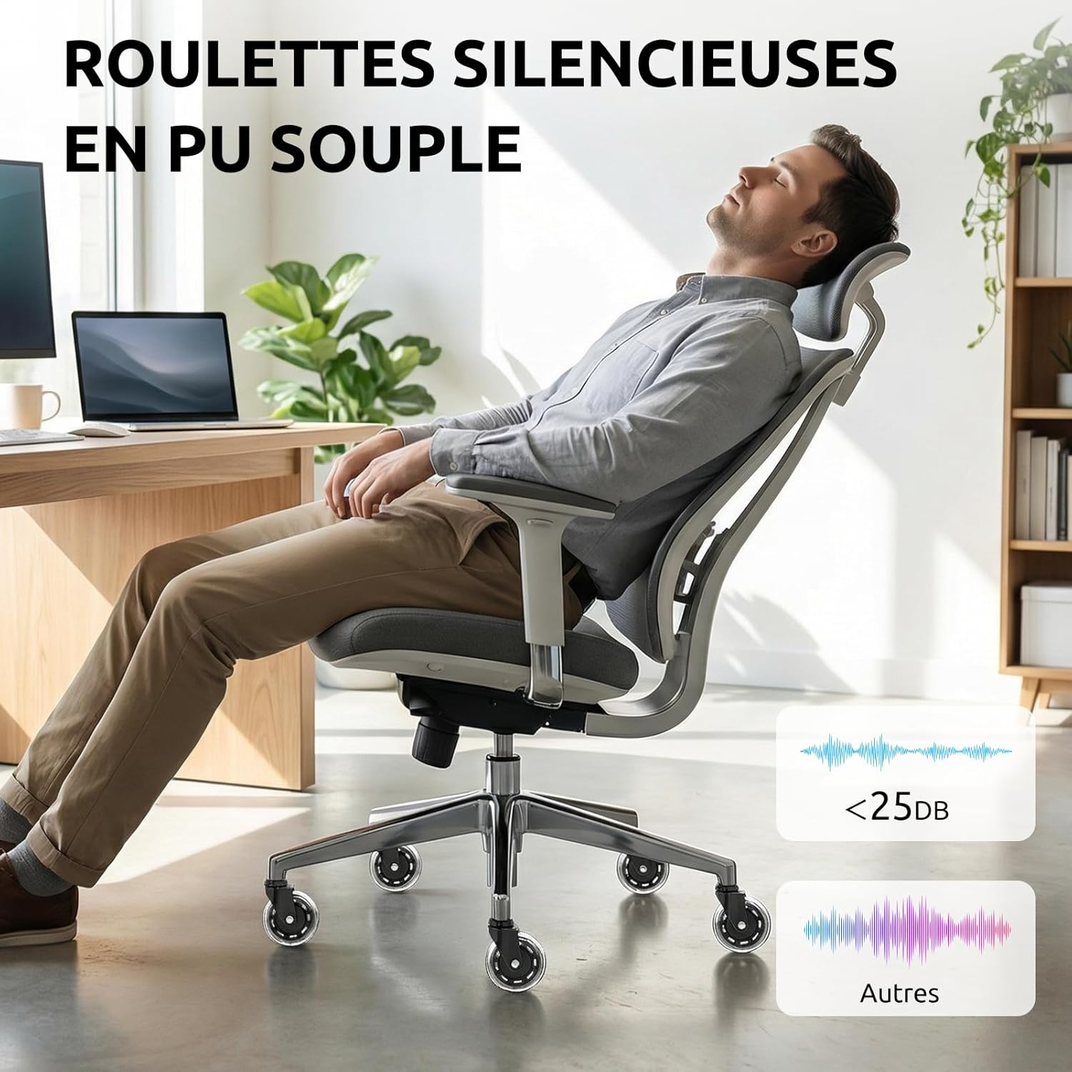 COSYLAND - roulettes bureau - 11x22 mm - silencieuses, sols durs